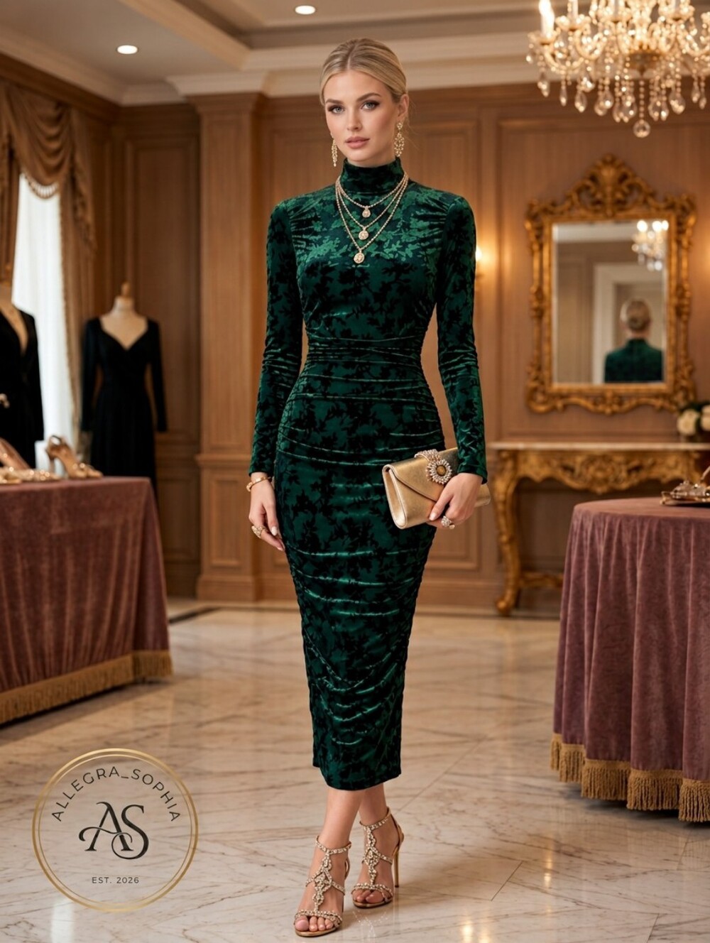 NWT Belle Badgley Mischka Kendall Emerald Green Velvet Burnout Ruched Dress Sz 0
